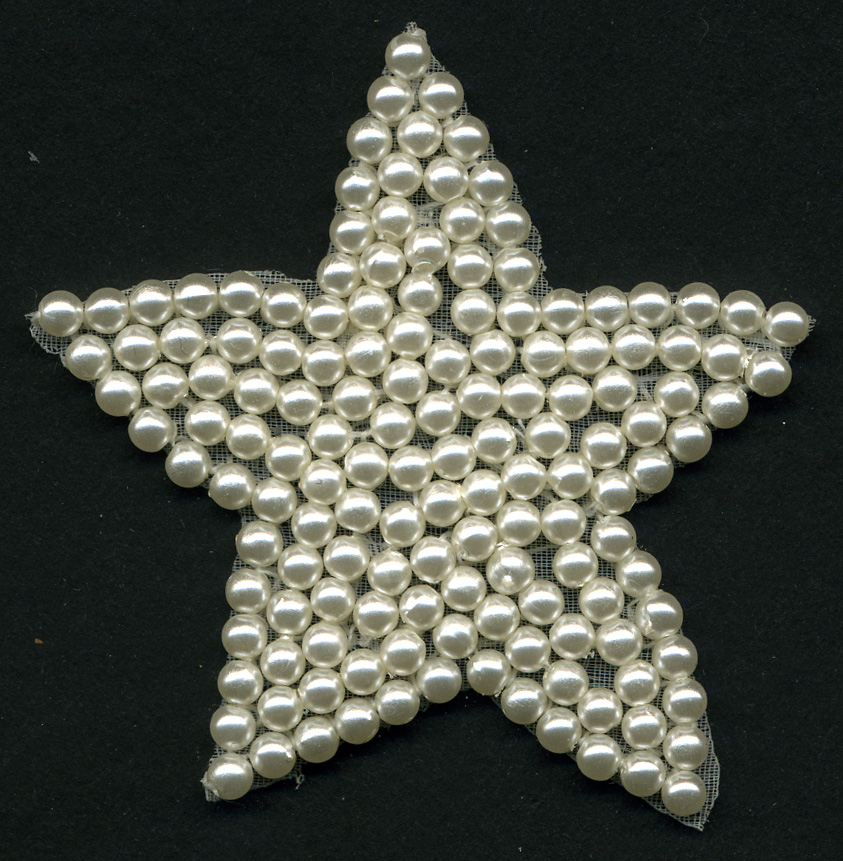 2+1/2" Sew On Beaded Pearl Star Applique-Pearl