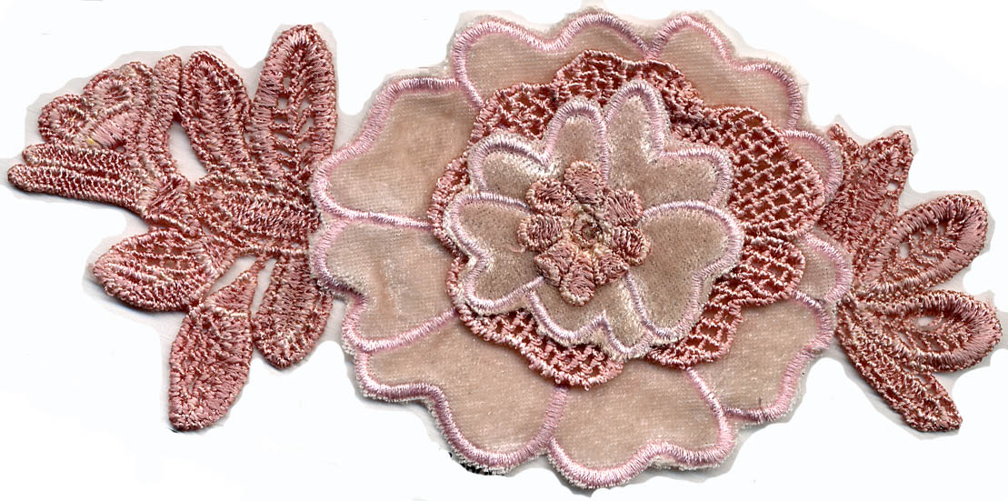 7" Embroidered Velvet Applique-Mauve