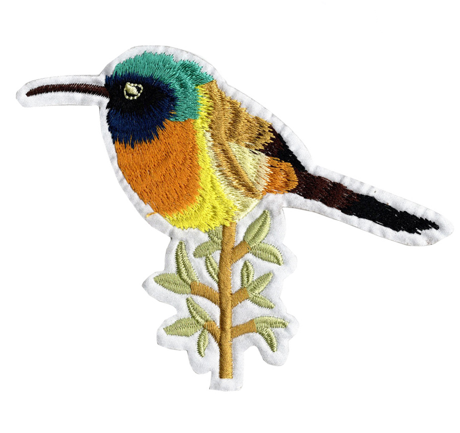 3+1/2" x 2+7/8" Bird On Branch with Heat Seal-White/Gold/Black/Blue