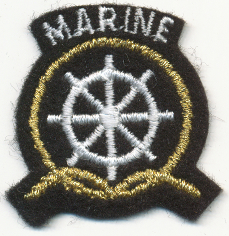 1+3/4" X 1+1/2" Marine Crest Patch-White/Gold on Black Background (Sew-on)