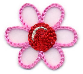 1+1/2" Flower Applique-Pink/Red/Silver Combo