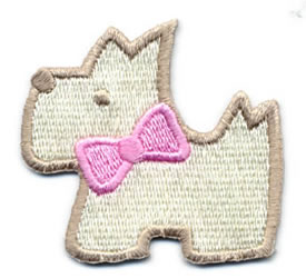 2" X 1+3/4" Scottie Dog Applique-Ivory/Pink/Tan Combo