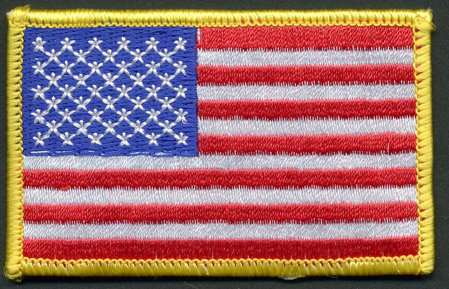 3+3/8" X 2 1/8" USA Flag Applique-Red-White-Blue With Gold Border