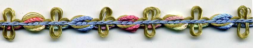 10mm Rosebud Chain Embroidery-Green/Pink/Blue Multi Color<br>see Special Pricing Tab