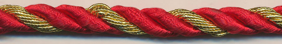 <font color="red">IN STOCK</font><br>3/8" 2-ply Rayon/1-ply Metallic Twisted Cable Cord-Red/Gold