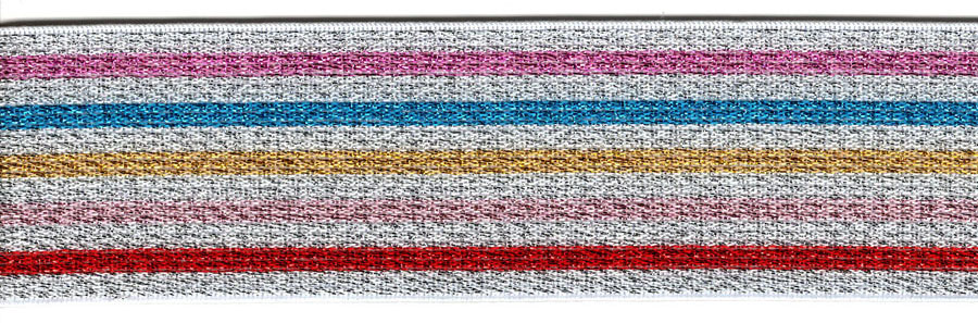 <font color="red">IN STOCK</font><br>1+9/16" Metallic Stripe Elastic-Multi Color