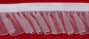 <font color="red">IN STOCK</font><br>1+1/2" Nylon Fine Organza Ruffle Elastic-White