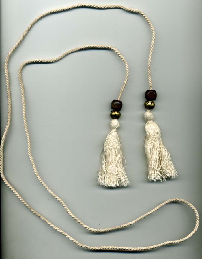 3" Cotton Tassels with Two Beads on 60" Twist Cord-Ivory