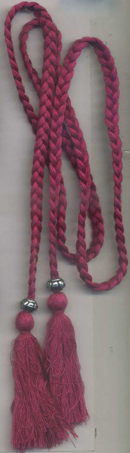 Braided Cord Tassel Belt-Red Color With Silver Beads