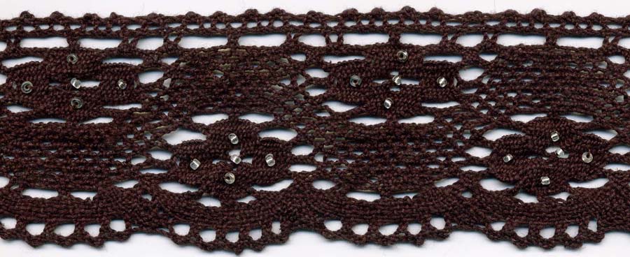 <font color="red">IN STOCK</font><br>2+3/8" Cotton Cluny With Beads-Chocolate/Silver Beads