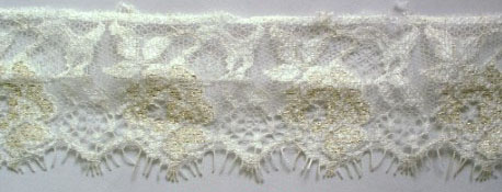 2" Floral Straight Edge Lace-White/Gold<>Chantilly / Eyelash Lace