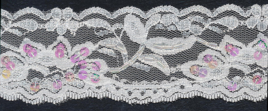 2+3/8" Beaded And Sequin Stretch Lace Edge-White Combo