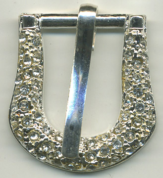 <font color="red">IN STOCK</font><br>1+1/4" Long w/9/16" Belt Slot Metal/Rhinestone Buckle-Silver/Crystal