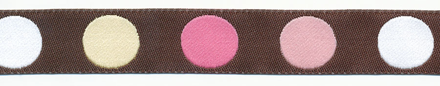<font color="red">IN STOCK</font><br>11/16" Polka Dot Jacquard Ribbon-Brown/Pink/White/Ivory/Hot Pink