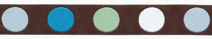 <font color="red">IN STOCK</font><br>11/16" Polka Dot Jacquard Ribbon-Brown/Powder Blue/Mint/White