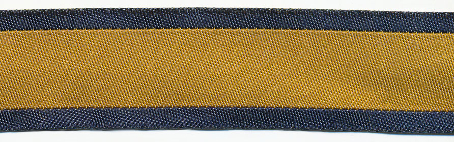 <font color="red">IN STOCK</font><br>13/16" Poly Jean Stripe Jacquard Ribbon-Denim/Gold