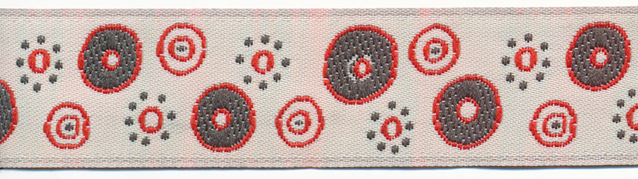 <font color="red">IN STOCK</font><br>13/16" Poly Planets Jacquard Ribbon-Ivory/Grey/Red