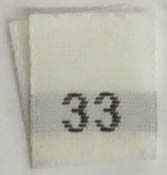 #33 1/2" Wide X 3/4" Tall Woven Size Tab-White Background with Black Print