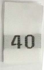 #40 1/2" Wide X 3/4" Tall Woven Size Tab-White Background with Black Print
