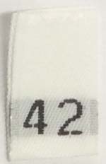 #42 1/2" Wide X 3/4" Tall Woven Size Tab-White Background with Black Print