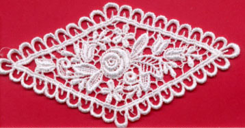 <font color="red">IN STOCK<br>Sew On</font><br>4+7/8" x 2+1/4" Poly Venise Applique-Raw White