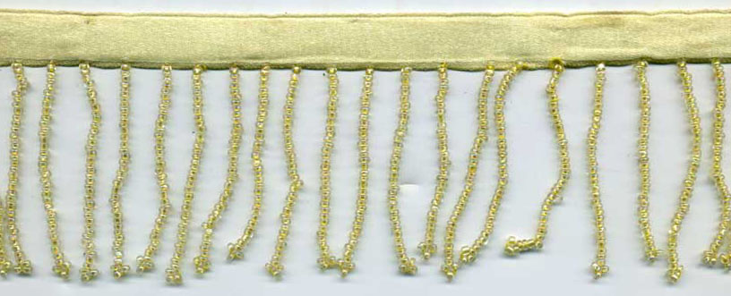 <font color="red">IN STOCK</font><br>2" Poly/Glass Beaded Fringe w/1/2" Satin Header-Maize