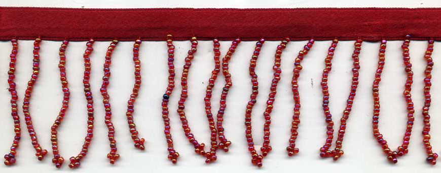 <font color="red">IN STOCK</font><br>2" Poly/Glass Beaded Fringe w/1/2" Satin Header-Wine