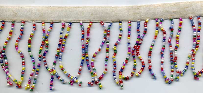 <font color="red">IN STOCK</font><br>2" Poly/Glass Beaded Fringe w/1/2" Satin Header-White/Multi