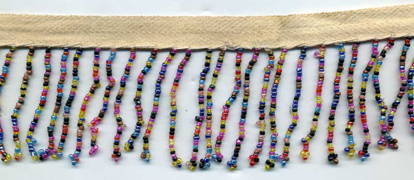<font color="red">IN STOCK</font><br>2" Poly/Glass Beaded Fringe w/1/2" Satin Header-Natural/Multi