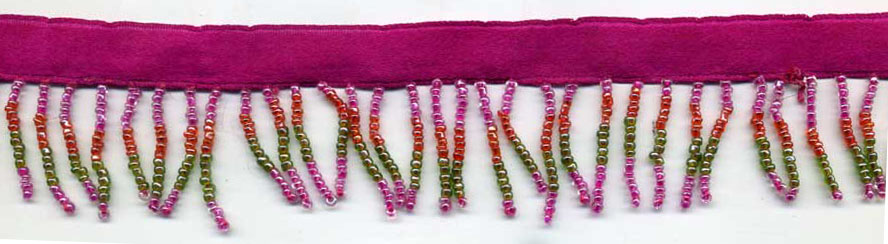 <font color="red">IN STOCK</font><br>1" Poly/Glass Beaded Fringe w/3/8" Satin Header-Hot Pink