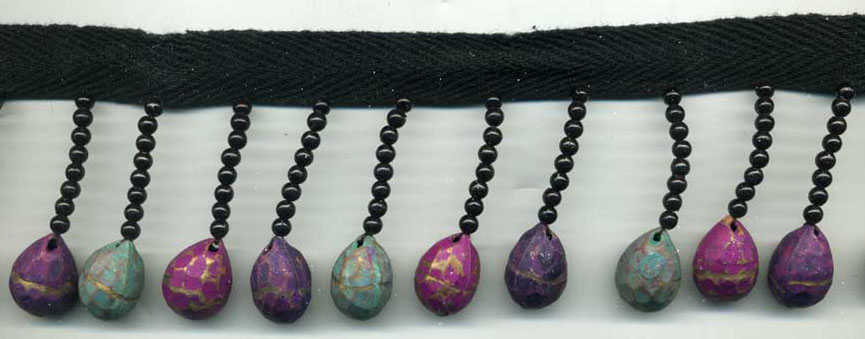 <font color="red">IN STOCK</font><br>2+3/8" Glass Beaded Fringe w/5/8" Black Cotton Header-Multi
