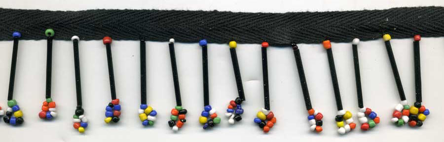 <font color="red">IN STOCK</font><br>1+1/2" Beaded Fringe w/1/2" Black Cotton Header-Multi