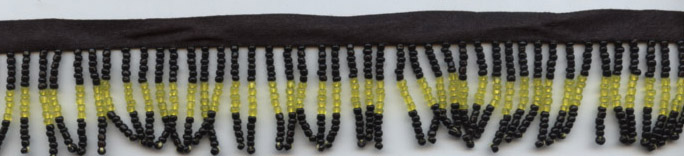 <font color="red">IN STOCK</font><br>1" Poly/Glass Beaded Fringe w/3/8" Satin Header-Black/Chartruse