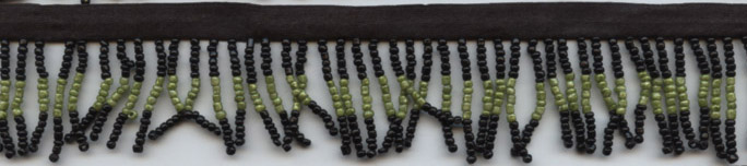 <font color="red">IN STOCK</font><br>1" Poly/Glass Beaded Fringe w/3/8" Satin Header-Black/Seafoam