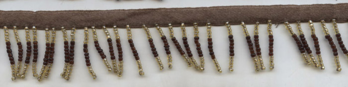 <font color="red">IN STOCK</font><br>1" Poly/Glass Beaded Fringe w/3/8" Satin Header-Taupe/Brown