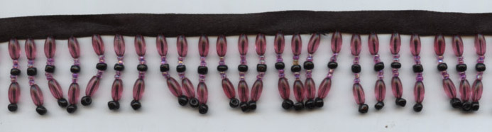 <font color="red">IN STOCK</font><br>1" Poly/Glass Beaded Fringe w/3/8" Satin Header-Black/Hot Pink