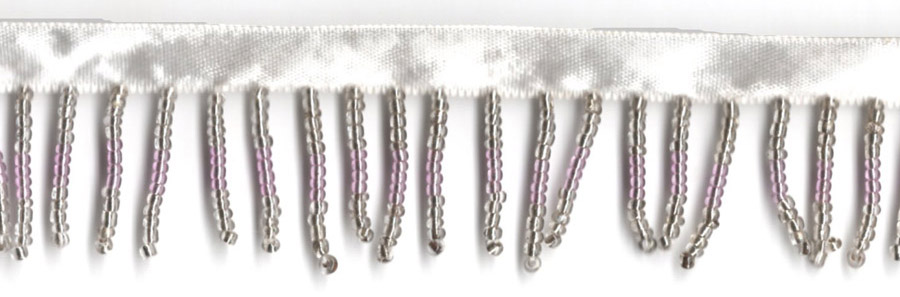 <font color="red">IN STOCK</font><br>1" Beaded Fringe w/1/2" White Satin Header-Pink/Clear