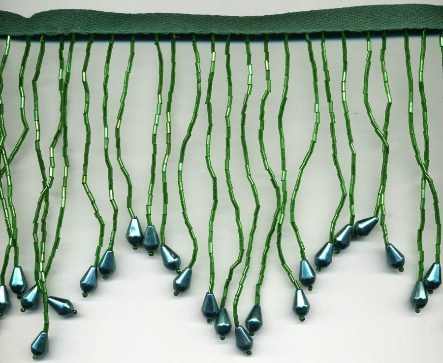 <font color="red">IN STOCK</font><br>6" Plastic Beaded Fringe-Emerald/Jade