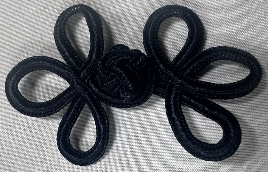 <font color="red">IN STOCK</font><br>1+3/4" x 3" Rayon Loop Frog Closure-Black