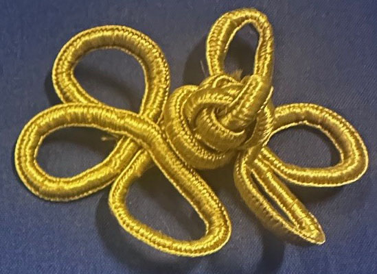 <font color="red">IN STOCK</font><br>1+3/4" x 3" Rayon Loop Frog Closure-Gold