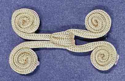 <font color="red">IN STOCK</font><br>1+3/8" x 2" Rayon Hook/Eye Frog Closure-Antique White