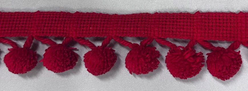 <font color="red">IN STOCK</font><br>1+1/2" Cotton Pom Pom Fringe-Red
