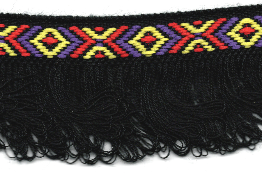 <font color="red">IN STOCK</font><br>1+1/2" Poly Indian Fringe-Black Combo