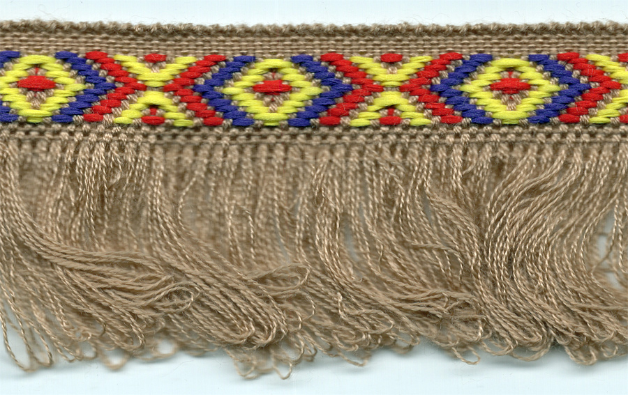 <font color="red">IN STOCK</font><br>1+1/2" Poly Indian Fringe-Khaki Combo