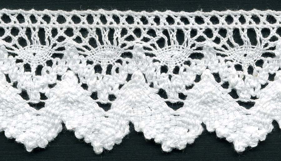 <font color="red">IN STOCK</font><br>1+1/2" Cotton Cluny Tri Edge-White