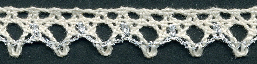 <font color="red">IN STOCK</font><br>5/8" Cotton/Lame Jagged Edge-Natural/Silver