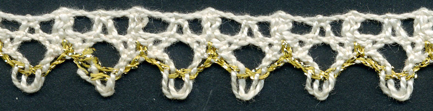 <font color="red">IN STOCK</font><br>5/8" Cotton/Lame Jagged Edge-Natural/Gold
