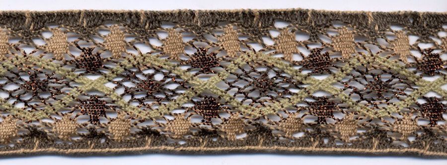 <font color="red">IN STOCK</font><br>2" Mylar Cluny Galloon Crochet-Forest/Copper