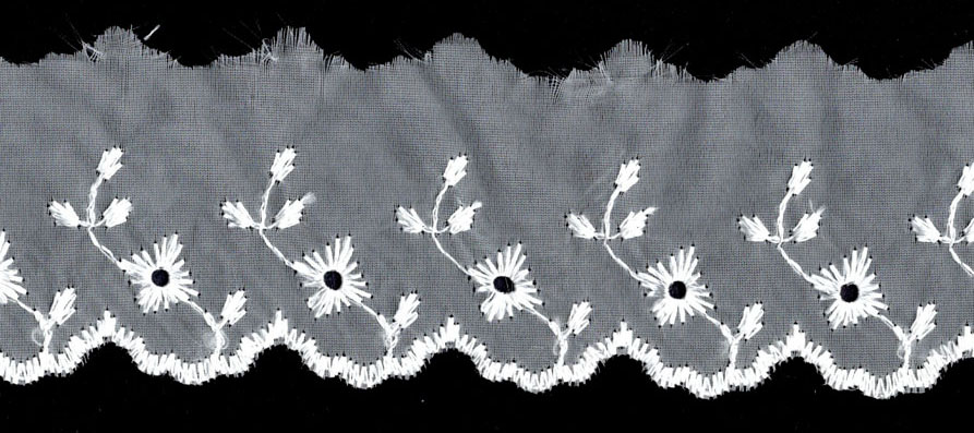 <font color="red">IN STOCK</font><br>2" Nylon Embroidered Lace-White
