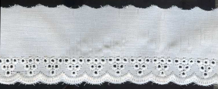 <font color="red">IN STOCK<br>ON FLAT BOARDS</font><br>1+3/4" Poly Embroidered Flat Eyelet Lace-White